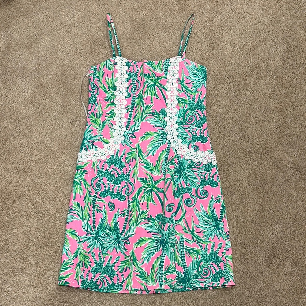 Pink and Green Tropical Print Dress
